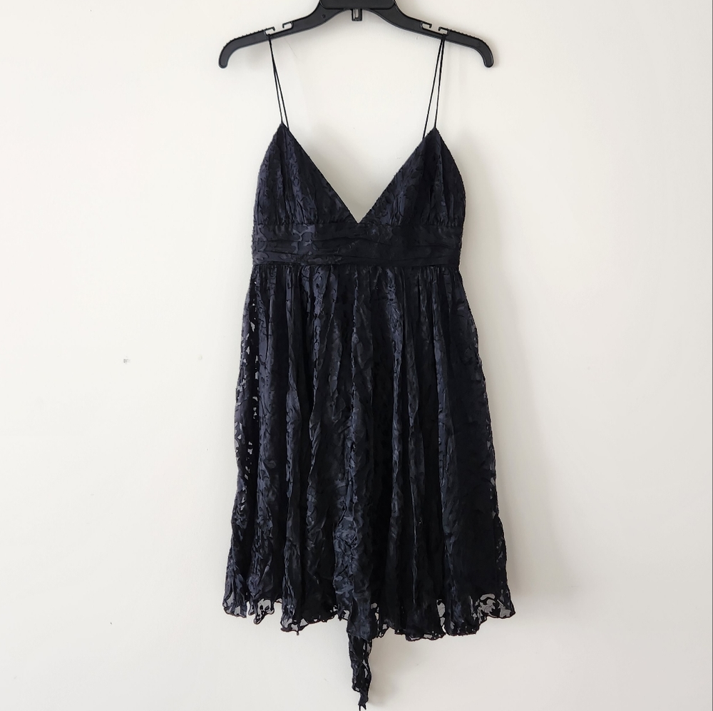 Milly Dress Silk Babydoll Jaquard Print Mini Dress Black 6